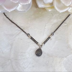 Antique Silver 925 Marcasite Teardrop Pendant Necklace 16” NEW